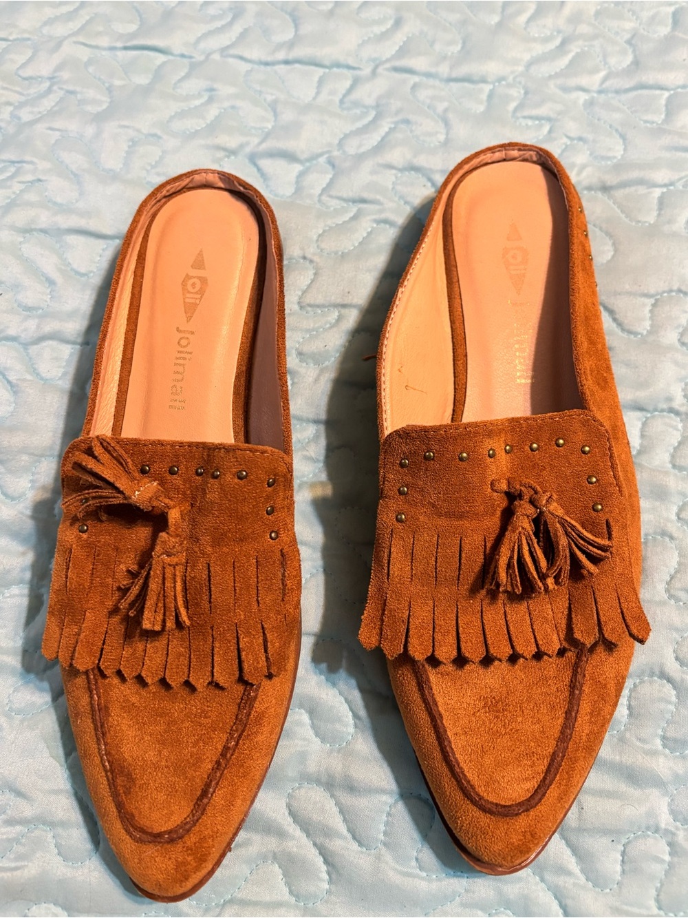 Fringed Tassel Suede Mule for Fall- Chestnut Brown Jolimall -Autumn
